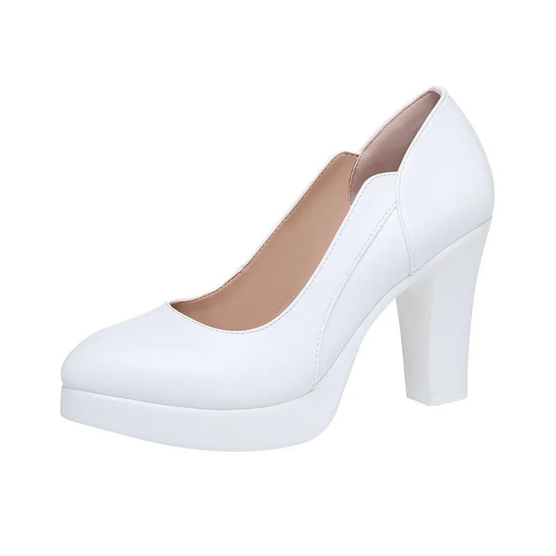 high quality leather shoe for women 6cm 8cm high heel platform point toe 32 33 42 43 elegant and fashion shoe black white silver
