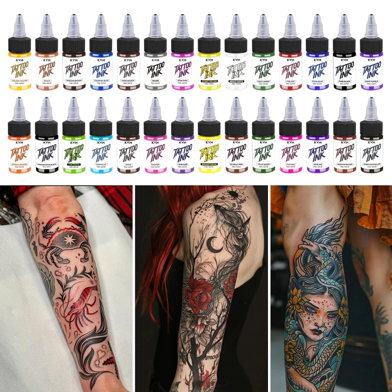 KVM 0.5oz 28 Colors Professional Tattoo Ink for Body Art Natural Plant Micro Pigment Permanent Tattoo Ink for Body Art Paint