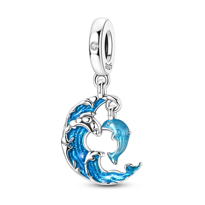 925 Sterling Silver Ocean Theme Charm Beads For Women Blue Wave Dolphin Seashell Compatible Summer Beach Vacation Jewelry