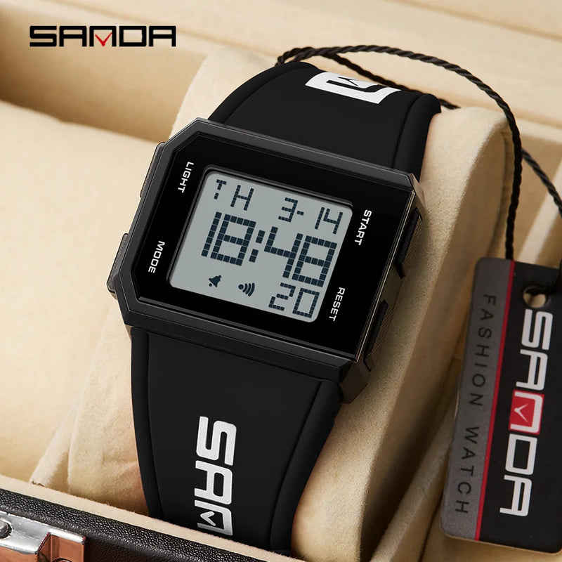 SANDA New Mens Watch Led Digital Display Date Wristwatch Square Dial Chronograph Man Sport Outdoor Electronic Watches