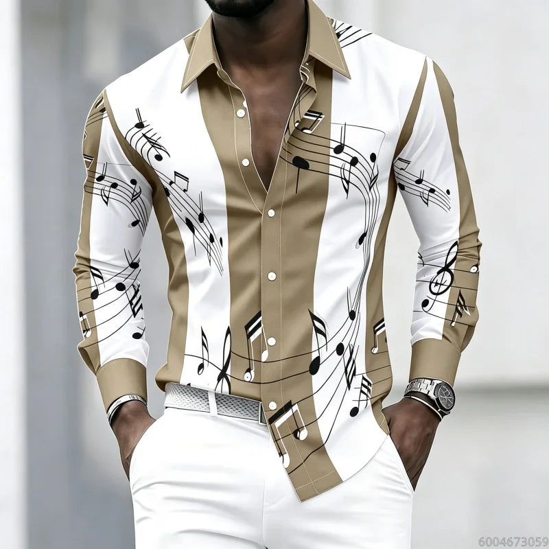 Men's collared shirt with creative musical note print | SAMAG
