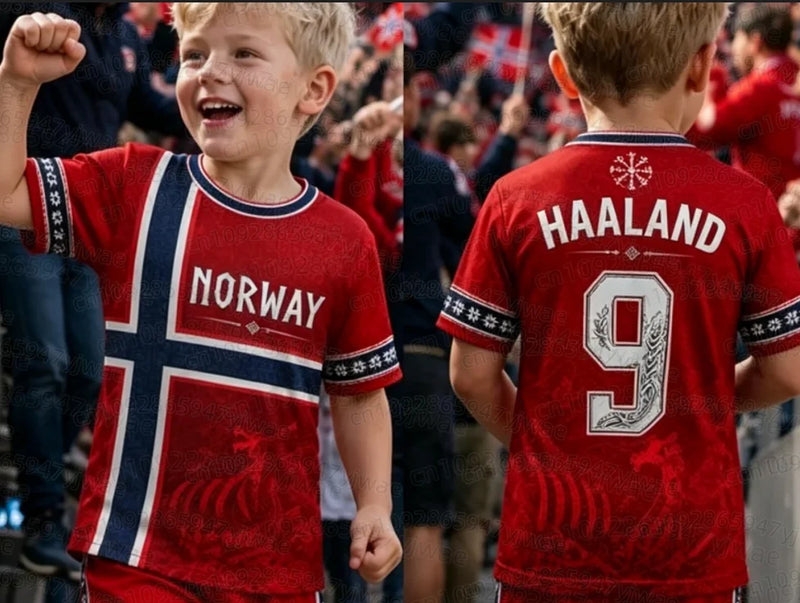 26 Boys HAALAND No.9 Football Jersey Tee Shorts Set Women - View 8 | SAMAG
