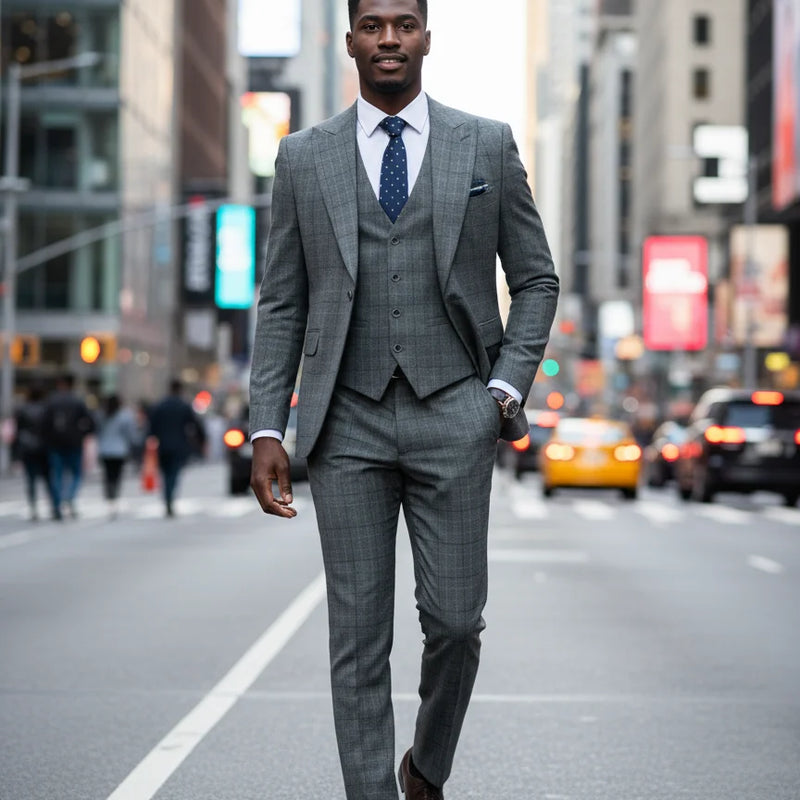 ST Cassy High Quality Khaki Plaid Suit Formal Business Office Men's Suits Fashionable and Casual Evening Gown