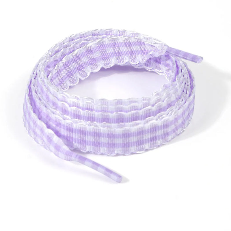 Gingham Ribbon Shoelaces Wave Edge Plaid Flat Shoe Laces Decorative Replacement Laces For Sneakers Casual Shoes