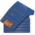 Men's fashion business jeans classic style casual elastic slim fit denim pants black blue | SAMAG
