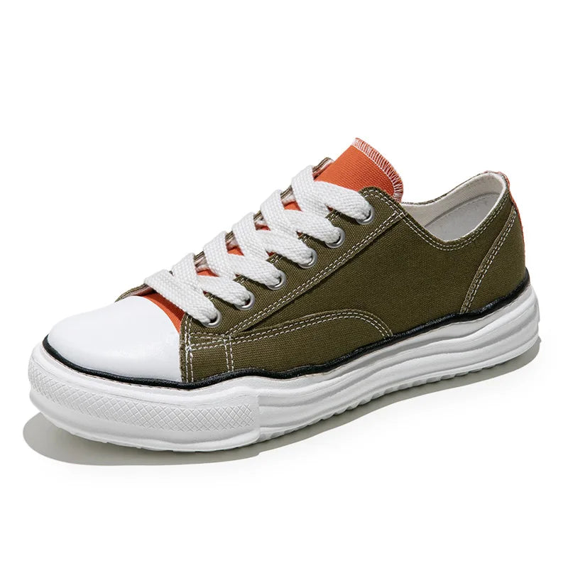 Maden Casual Low-top Dissolved Canvas Shoes for Men's Spring Autumn Street Outfits Sneakers Soft Sole Lace-up Skateboard Shoes