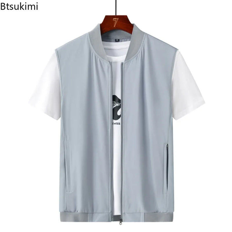 Summer New Men's Lightweight Thin Vests Trend Baseball Collar Zipper Sleeveless Casual Vest Coats Simple All-match Men Vests 6XL