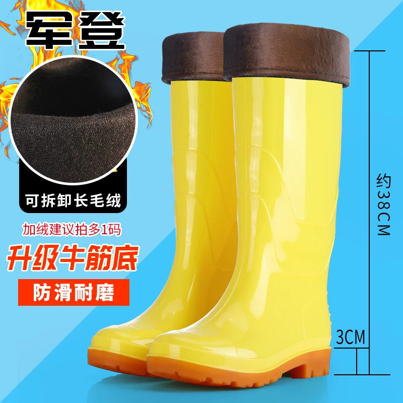 Waterproof Anti-slip Yellow Work Boots Men's Women's Mid-calf Rubber Shoes Gel Sole Booties Unisex Rain Boots Military Standard