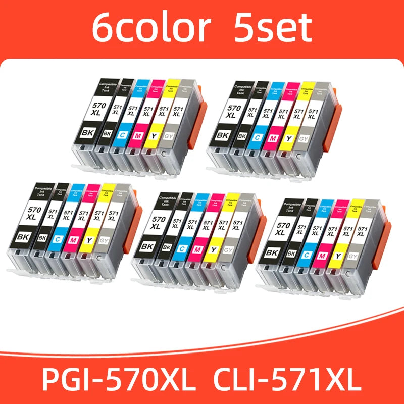 1SET 570 571 PGI-570 CLI-571 Ink Cartridge Compatible For Canon PIXMA MG5750  MG5751 MG5752 MG6850 TS6050  TS5050 TS5051 Printer