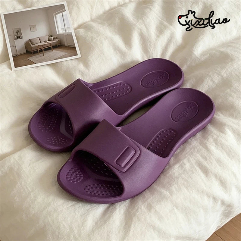 XIXITIAO Women's Slippers Fashion Four Seasons Comfort EVA Soft Thin Portable Home Slippers Indoor Anti-slip Bathroom Flat Shoes