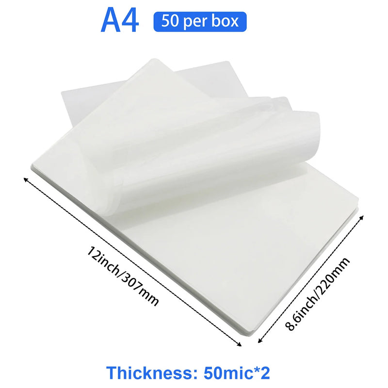 Multi-Size Thermal Laminating Bags: A4/A5/Letter Size Clear Glossy Sheets, Rounded Corners Heat Seal for Office School Home Holi