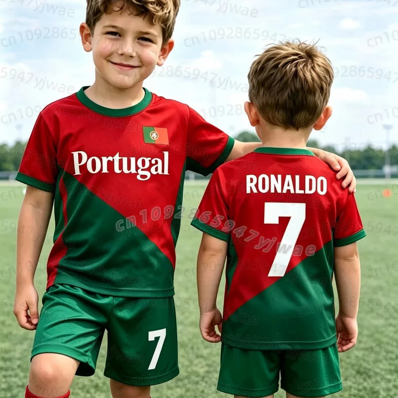 26 Boys Ronaldo No.7 Football Jersey Tee Shorts Set Women | SAMAG