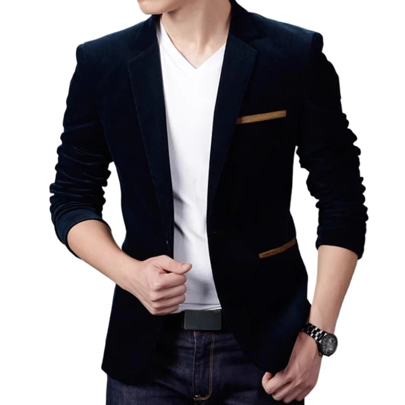 2025 New Autumn Coffee Elegant Slimming Corduroy Suit for Men, Burgundy Skin Friendly Fabric Casual Men's Jacket, Asian Sizes