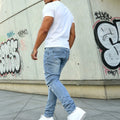 HME Men's Stretch Denim Pants, Light Blue Slim Ripped | SAMAG