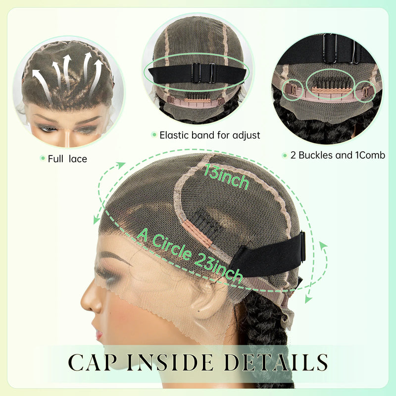 16inch Cornrow Braided Wig Knotless Lace Frontal Braids Wig Synthetic Full Lace Braided Wigs with Baby Hair for Black Women
