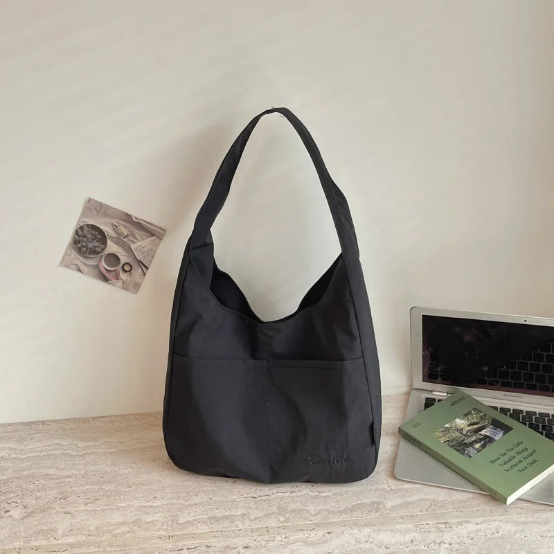 Korean Style Canvas Handbag for Women Large Capacity Lightweight Shoulder Underarm Bag Casual Multi-pocket Tote Commute Bag