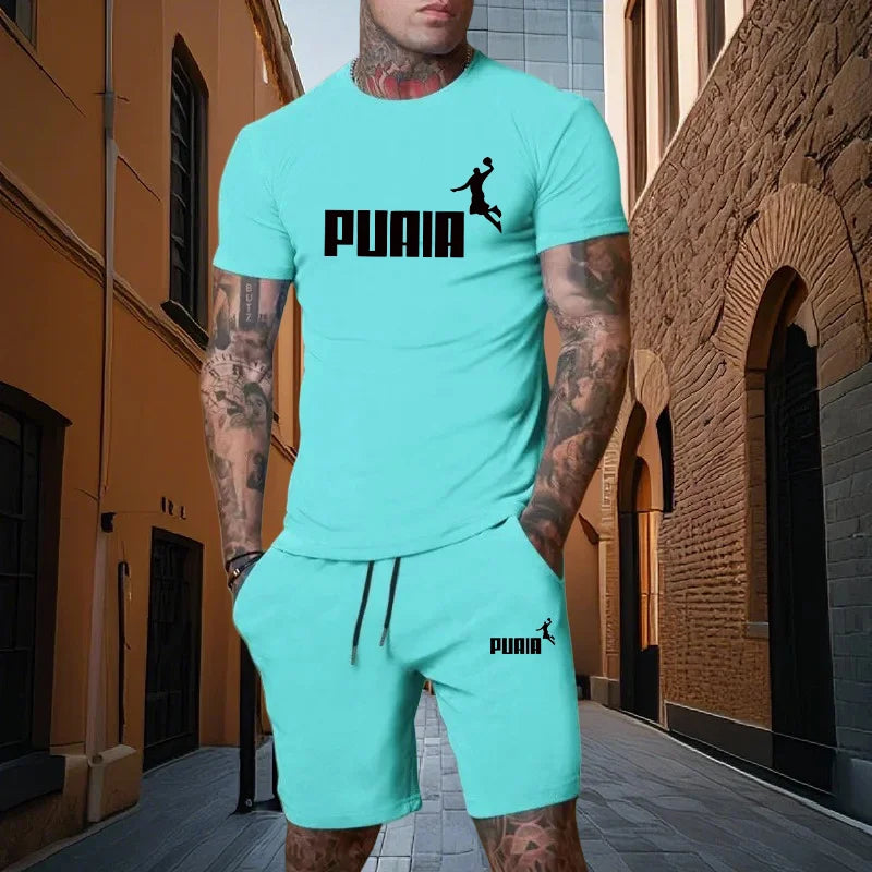 Summer fashion men's two - piece set casual sports printed short sleeved T - shirt+shorts fitness sportswear - View 9 | SAMAG