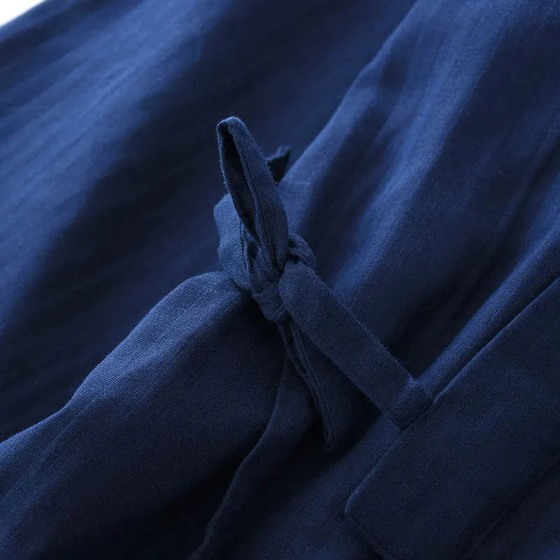 Men's new men's kimono pajamas thin breathable summer cotton gauze long set loungewear loose solid color bathrobe large size
