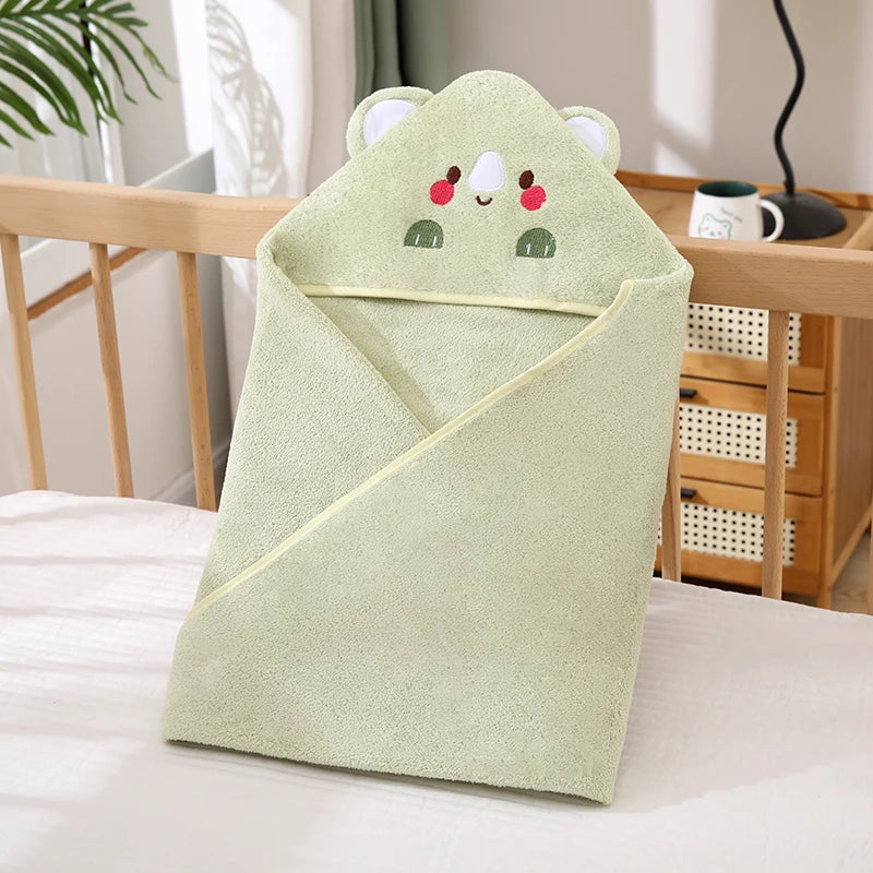 A Cartoon Coral Fleece Bath Towel for Babies, Children's Bath Towel, Baby Washcloth, 31.5* 31.5inch , Made of Super Absorbent Polyester Material, Warm and Breathable, with Cartoon Animal Shapes for Kids, Suitable for Home and