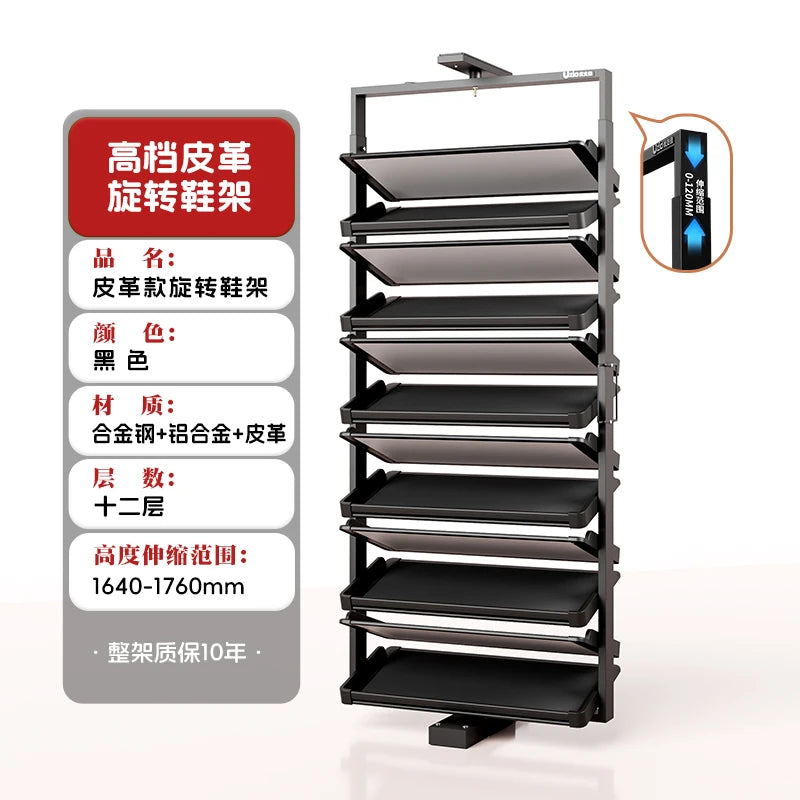 Built-in Height Adjustable Shoe Cabinet Closet Space Saving 360° Rotating Shoe Rack, Multi-layer Shoe Holder Storage Organizer