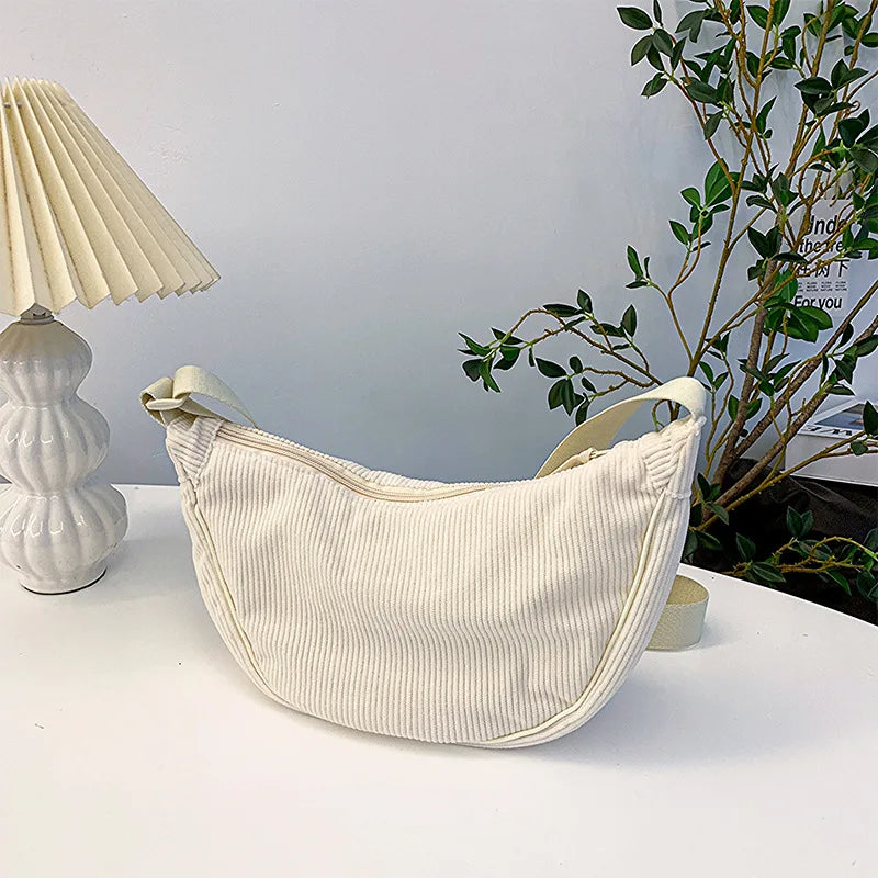 Solid Color Corduroy Women's Hobos Shoulder Bag Retro Casual Female Crossbody Bags Ladies Daily Travel Handbags Messenger Bag