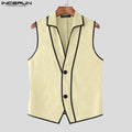 INCERUN Summer Men Vests Patchwork Lapel Sleeveless Button Casual Male Waistcoats Streetwear 2025 Fashion Vests Oversize S-5XL