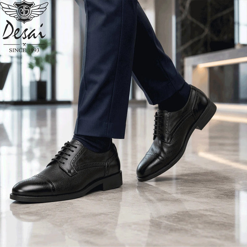 Desai Men's 2026 Cap Toe Brogue Oxford Shoes Genuine Leather Lace Up Formal Business Wedding Dress Shoes