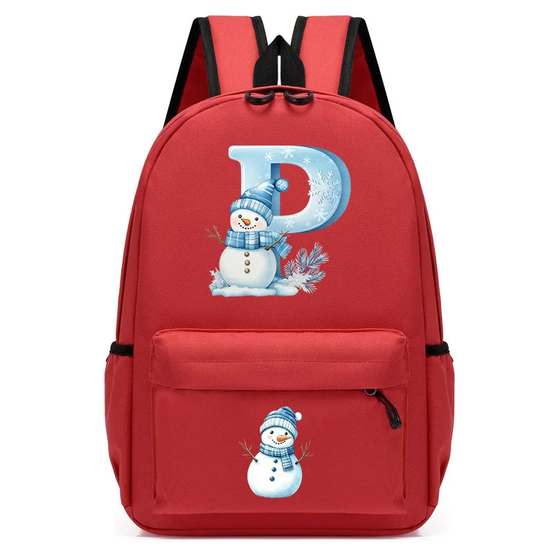 Xmas Snowman Alphabet A-Z Print Backpack for Toddler Girls Boys Schoolbag Holiday Lightweight Kindergarten Kid Daily School Bag