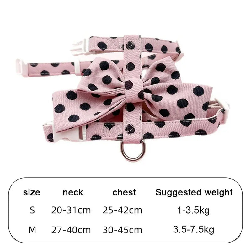 Cute Polka Dot Pet Vest Harness Bowknot Adjustable Pet Traction Rope with Collar Cat Traction Rope Cat