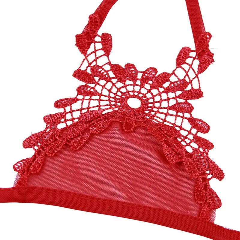 Sexy Crotchless Bra Set New Sexy Lingerie Woman 2 Pieces Transparent Women's Lace Panties Erotic Beautiful Bra And Thong Set