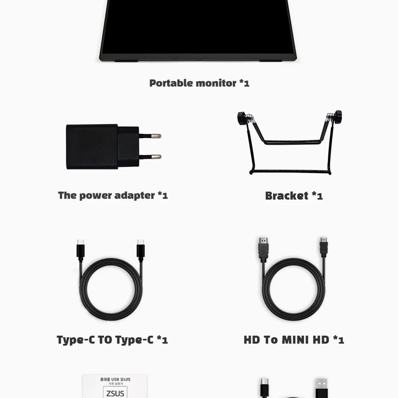 ZSUS 18-Inch 1080P 100Hz 100%sRGB Portable Monitor 16:9 HDR 350cd /M² For XBox PS4 / 5 Switch Cell Phone PC Loptop Extension