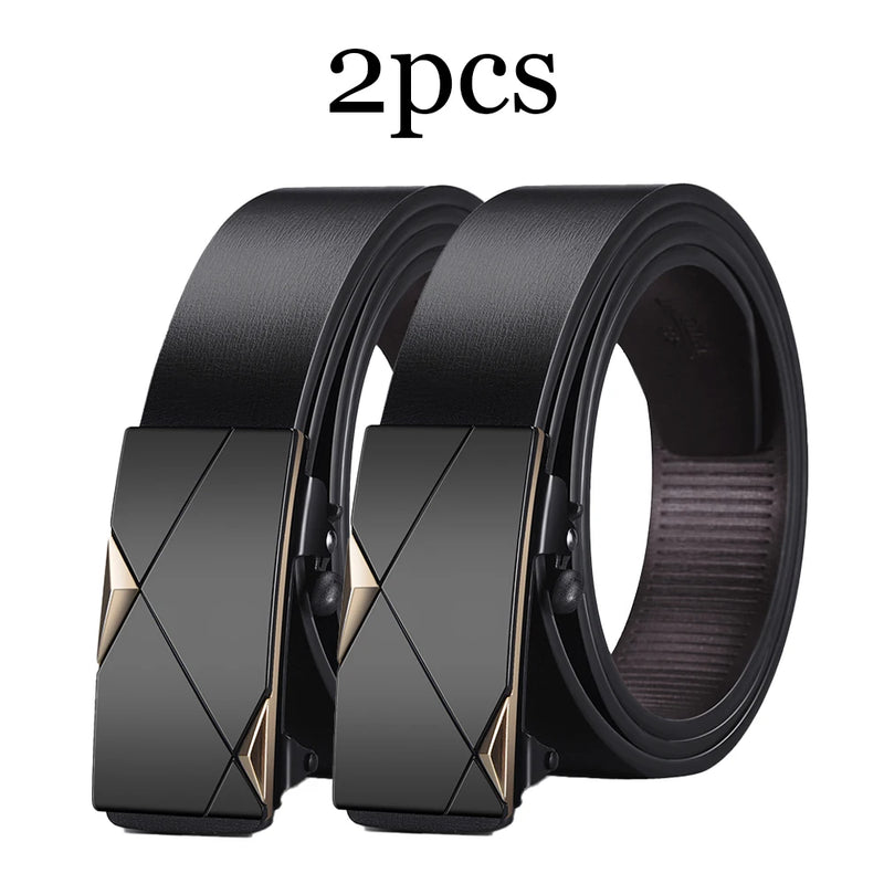 2pcs Trendy Retro Men's Automatic Buckle Belt Simple Fashion Men's Business Casual Belt High Quality Men's Clothing Accessories