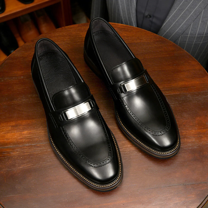 YETTIES Men's Pointed Toe Genuine Leather Loafers | Business Formal Slip-On Dress Shoes | Versatile Comfort Casual Work Footwear