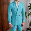 Men's Linen Suit 2-Piece Khaki Shawl Collar Double-Breasted Slim Fit Breathable Jacket and Pants Formal Set for Summer Business