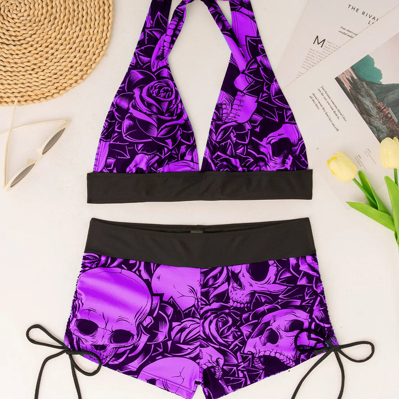 Square Neck Modest Bikini Set With Skull Print | SAMAG