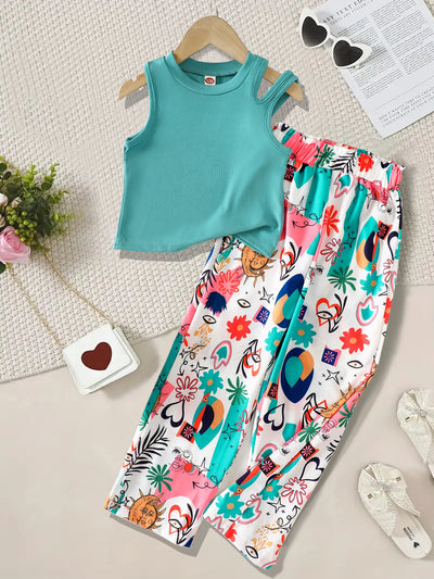 Summer Teenage Girls Clothing Set Off - Shoulder Ribbed | SAMAG