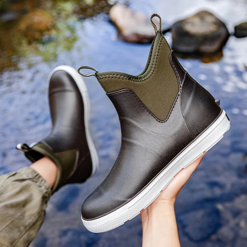 Versatile Casual Middle Tube Waterproof Shoes Men Fashion Hiking Shoes Anti-slip Wear-resistant Outdoors Rain Boots Fishing Boot