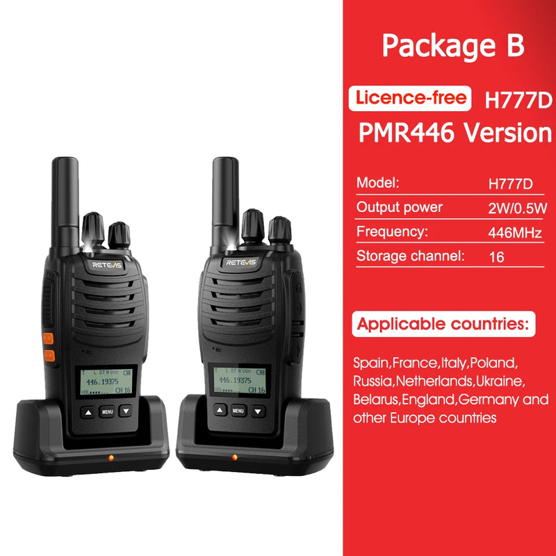 Retevis H777D (H777Upgraded) Walkie Talkie PMR/FRS Portable License-Free LCD Display Two Way Radio Long Range Type-C for Camping