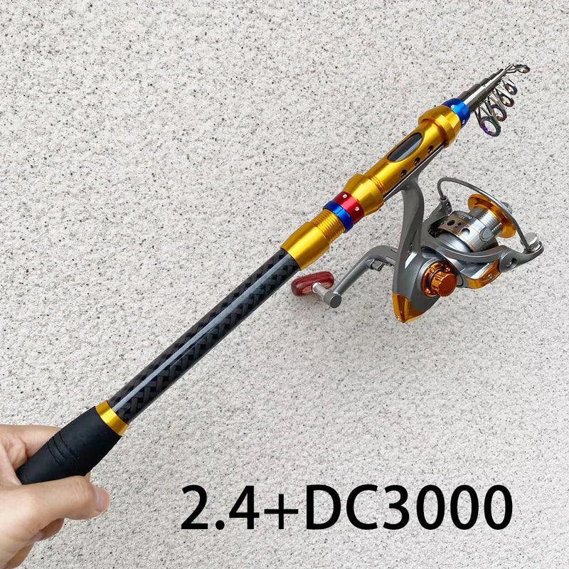1.8-3.6m Telescopic Fishing Rod Fishing Reel Combo Portable Travel Spinning Fishing Rod With 2000/3000/5000Series Reel Set