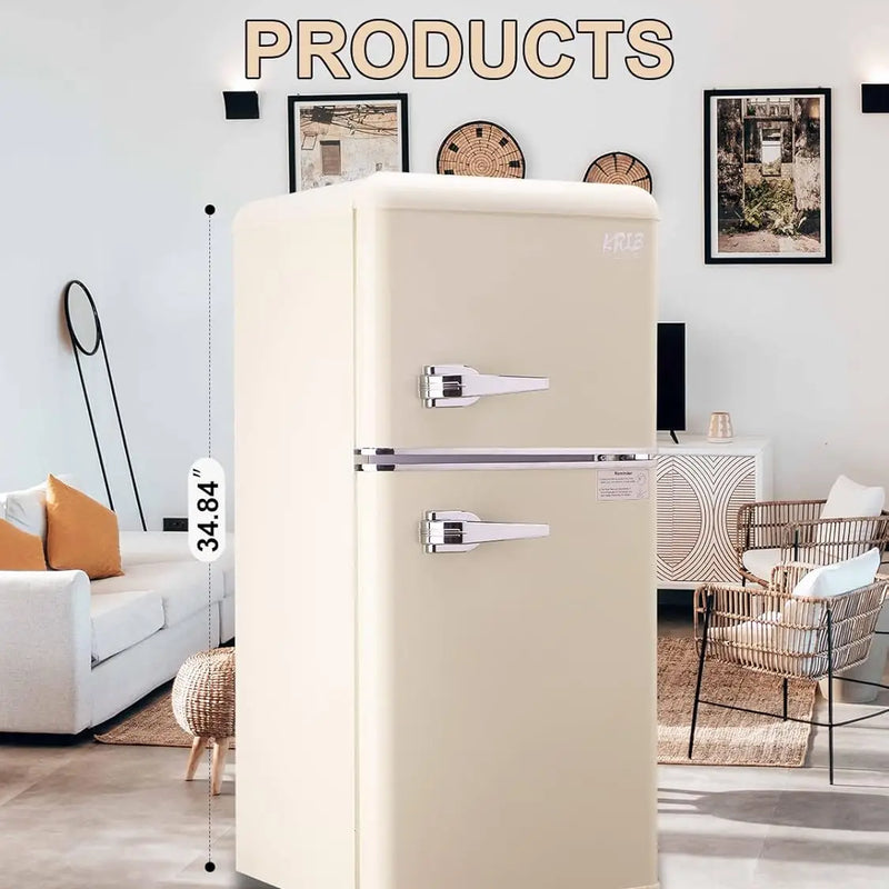 KRIB BLING 3.2 Cu.ft Compact Refrigerator, Mini Fridge with Freezer, Retro Design Small Drink Chiller for Home, Office