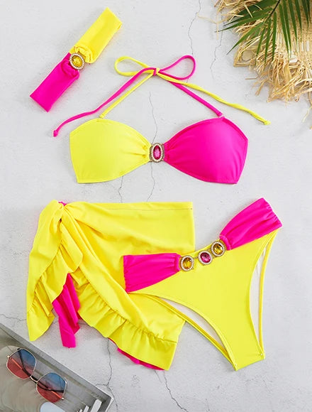 2026 Glamorous Multicolor Swimwear with Unique Pattern High-Cut Legs Perfect for Beach Wear Pool Parties Summer Getaway Vacation