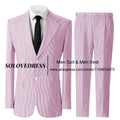 Men's Seersucker Striped Suits 2 Piece Slim Fit Summer Casual Pinstripe Suit for Men Wedding Grooms Blazer Jacket Pants Sets