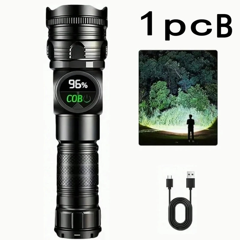 2PCS Super Bright Rechargeable LED Flashlight with COB Side Light & Digital Display, USB-C Fast Charging, Zoomable Tactical Torch for Outdoor Camping Hiking Emergency