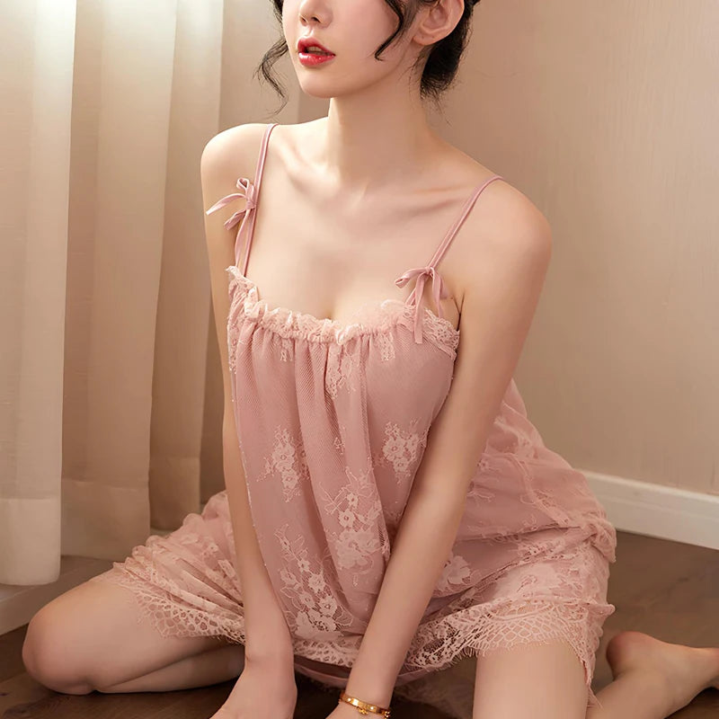 Plus Size Lingerie Lace Babydoll Chemise Nightgown Nighty Mesh Sleepwear Slip Nightdress Valentine Day Gifts For Women