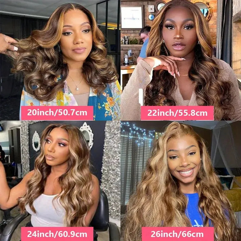 Honey Blonde Ombre Highlight Body Wave Lace Front Human Hair Wigs Pre Plucked Glueless Straight Deep Wave Frontal Wigs For Woman On Clearance Sale