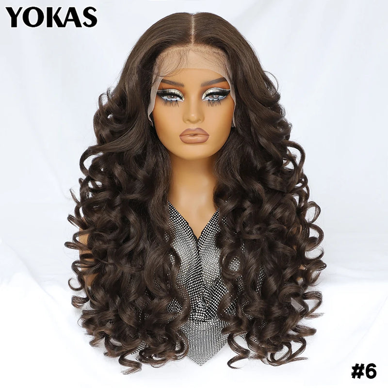 Latisha Lace Frontal Wigs Synthetic 24 Inch Loose Curl Pre Plucked Lace Frontal Wig For Women Highlight With Baby Hair 13X6 Wigs