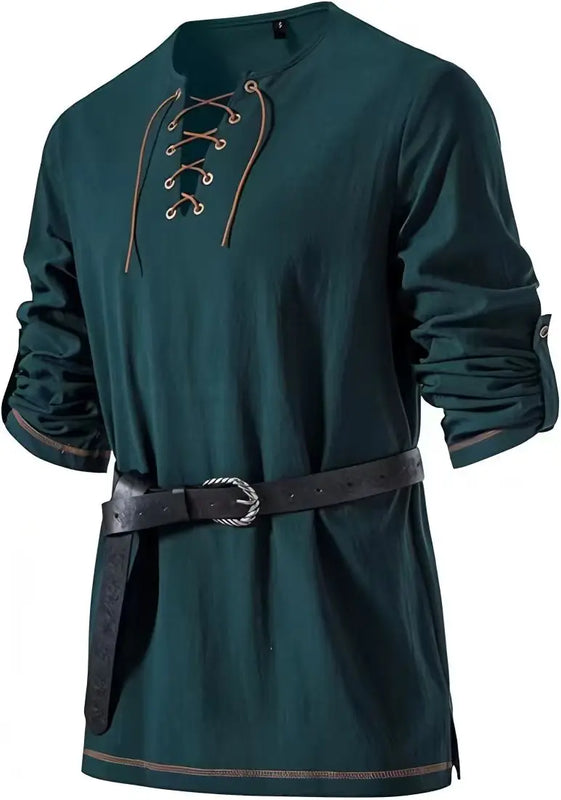Men Medieval Lace Up Linen Long Sleeve Tunic Viking | SAMAG