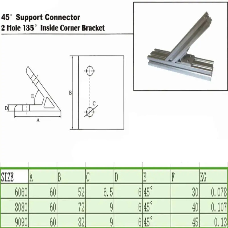 2X 45Degree 2020 3030 4040 4545 3060 4080 4590 Inside Corner Angle Bracket Connection Joint For Aluminum Profile 3d Printer Part