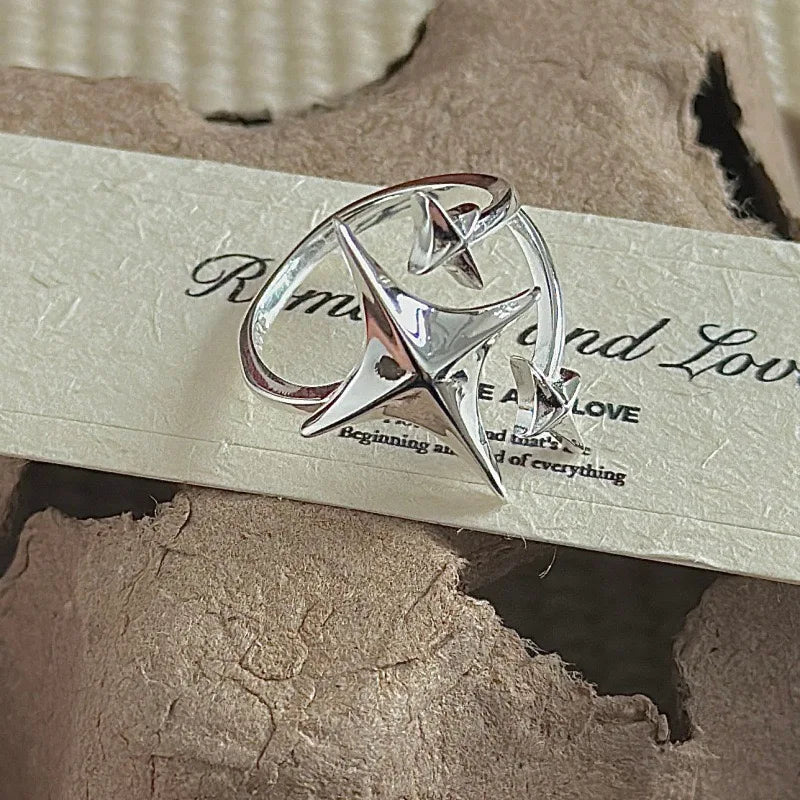 BF CLUB 925 Sterling Rings for Women Simple Geometric Handmade Irregular Retro Vintage Stars Ring Allergy For Birthday Gift