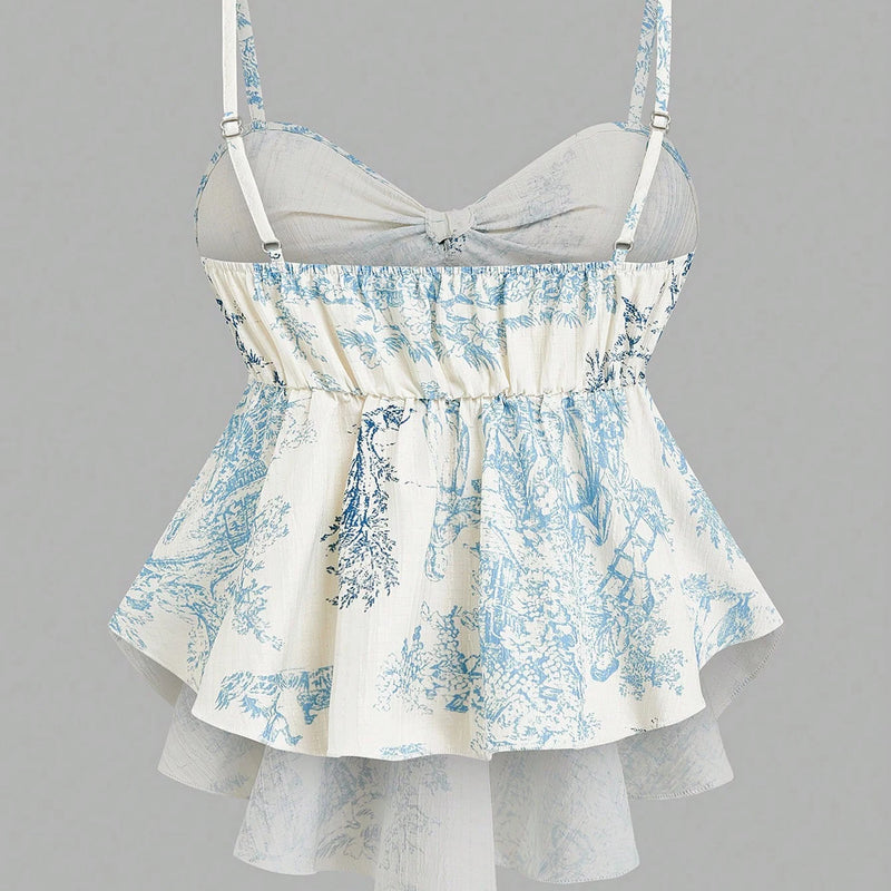 Women's Elegant Cami Top, Striped Printed Fabric, Bow - View 2 | SAMAG
